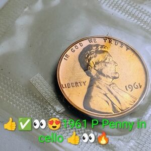 👍👀🔥1961 P Penny In CELLO UNCIRCULATED BRILLIANT LOOKING VINTAGE In Cello